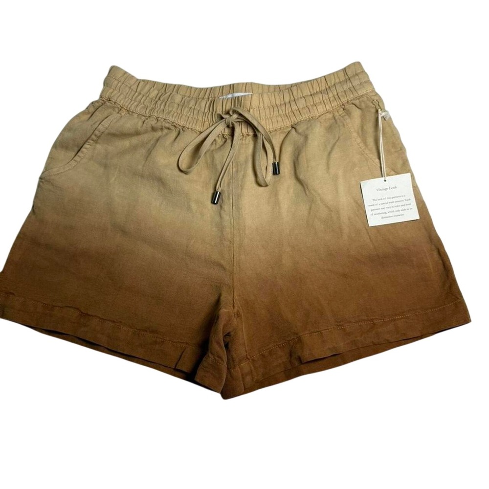 C&C California Shorts Womens Medium Tan Brown New Linen Blend Ombre Dip Dye